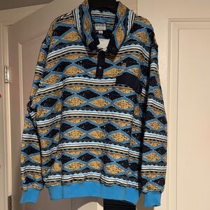 Heybo Patterned Sweatshirt Pullover - Blue and Tan